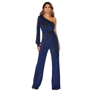 AX PARIS; Women's One Shoulder Split Sleeve Sparkle Jumpsuit, Sz 14